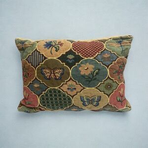 Tapestry Cushion Throw Pillow Made In England Butterfly Flowers Berry 11”x15.5”